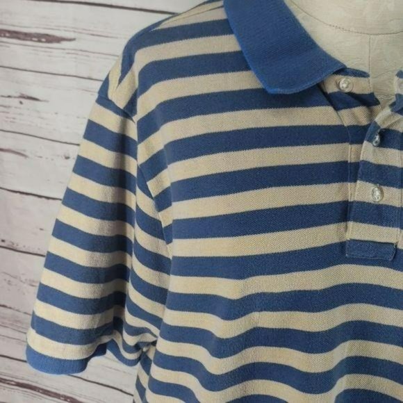 PBX‎ Basics Men's Blue & Tan Striped Polo Shirt Size Large - Picture 5 of 7